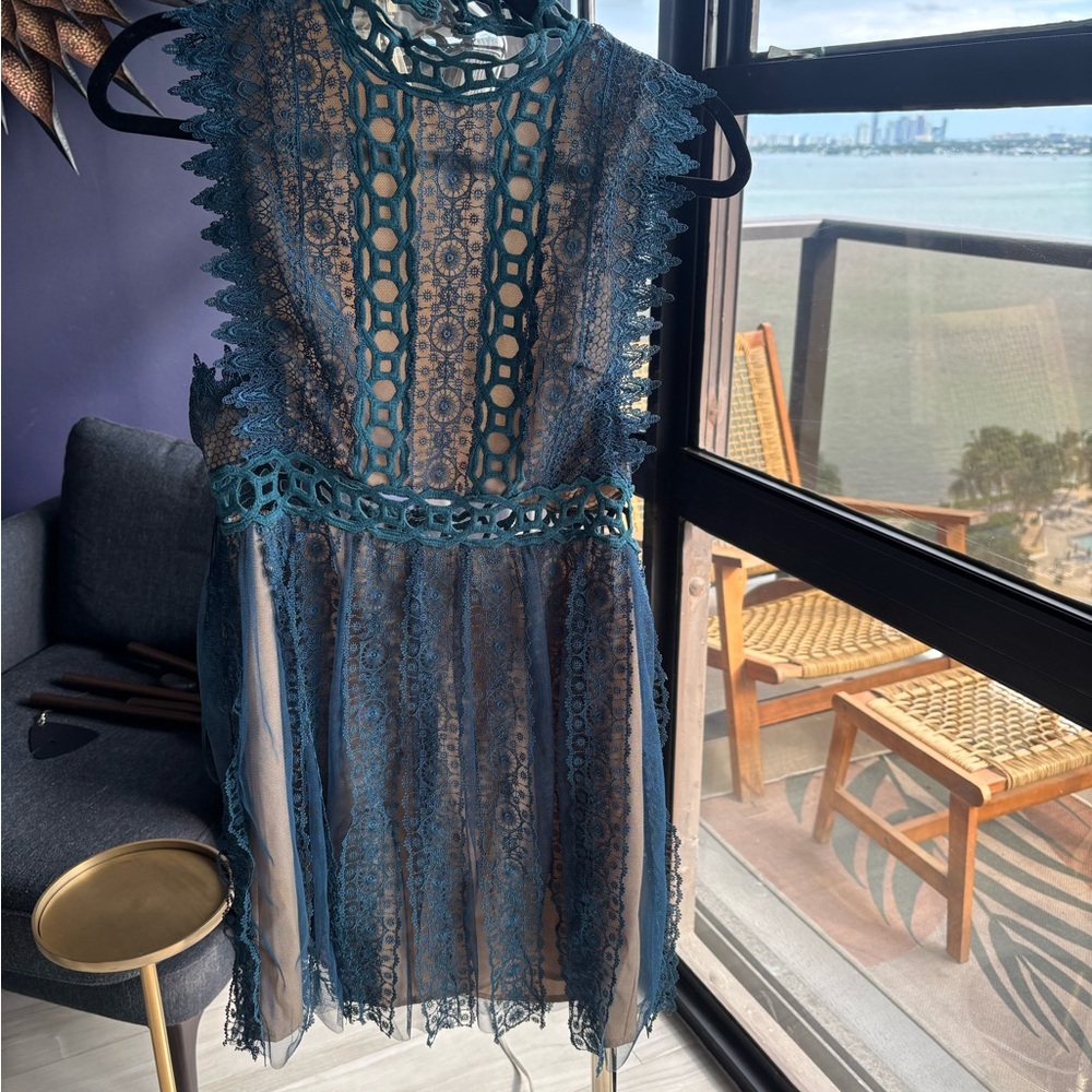 Free People Teal Lace Dress